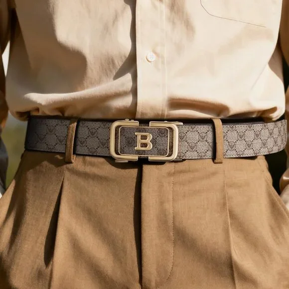 Letter B Belt for Men, Stylish Leather Ratchet Belts for Dress Casual Pants